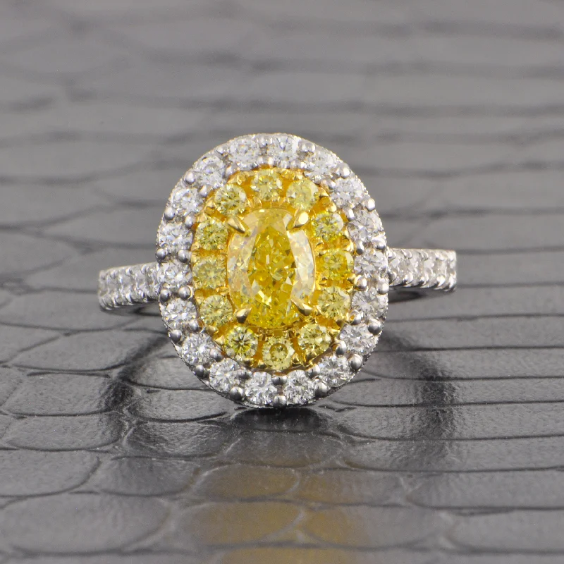 Upgrade Your Collection With Our Limited-Time Jewelry Sale Fancy Yellow Oval Cut Diamond Halo Ring in 18k Gold