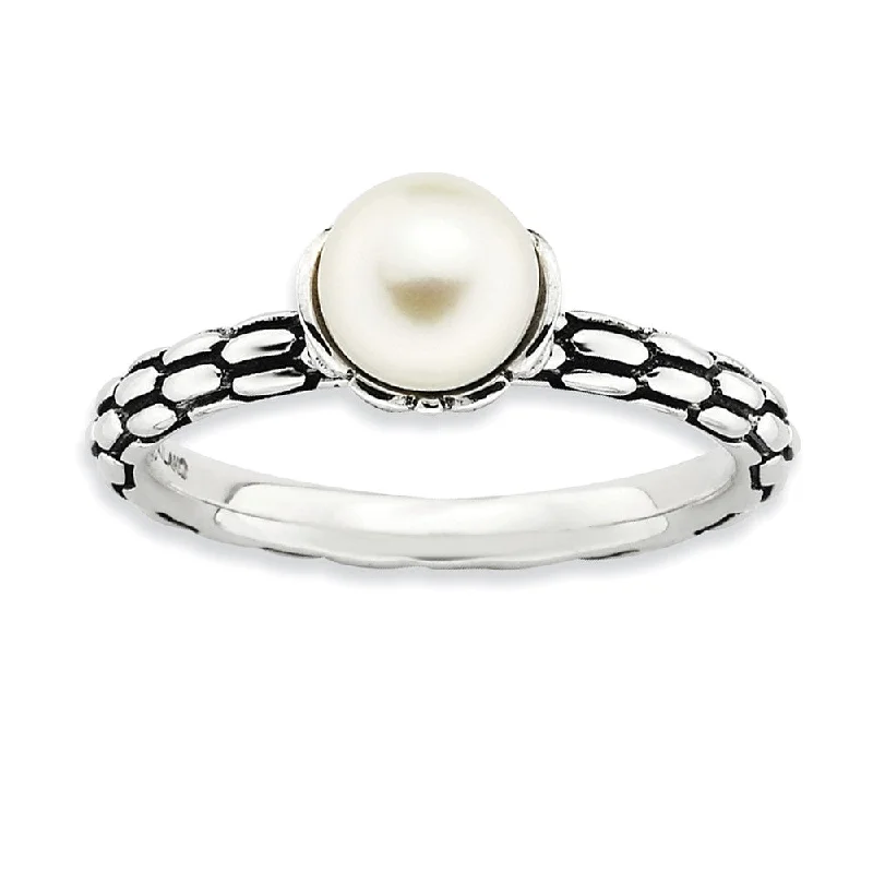 Premium Jewelry Now Available At Special Discounts FW Cultured Pearl Sterling Silver Stackable Antiqued Ring (6.0-6.5mm)