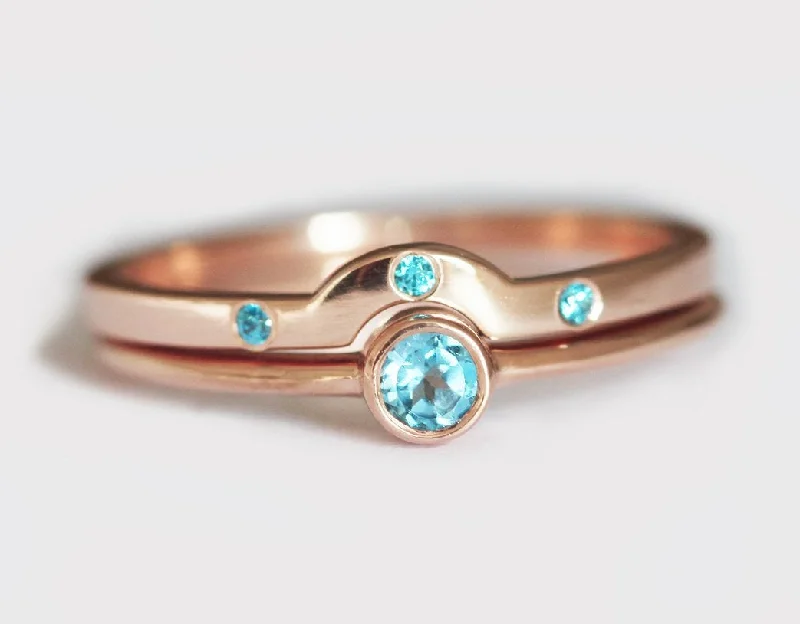 Gold Topaz Ring, Rose Gold Wedding Ring Set