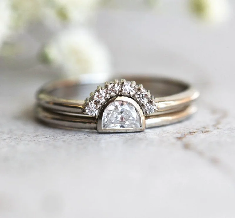 Half Moon Diamond Ring, Rose Gold Diamond Set