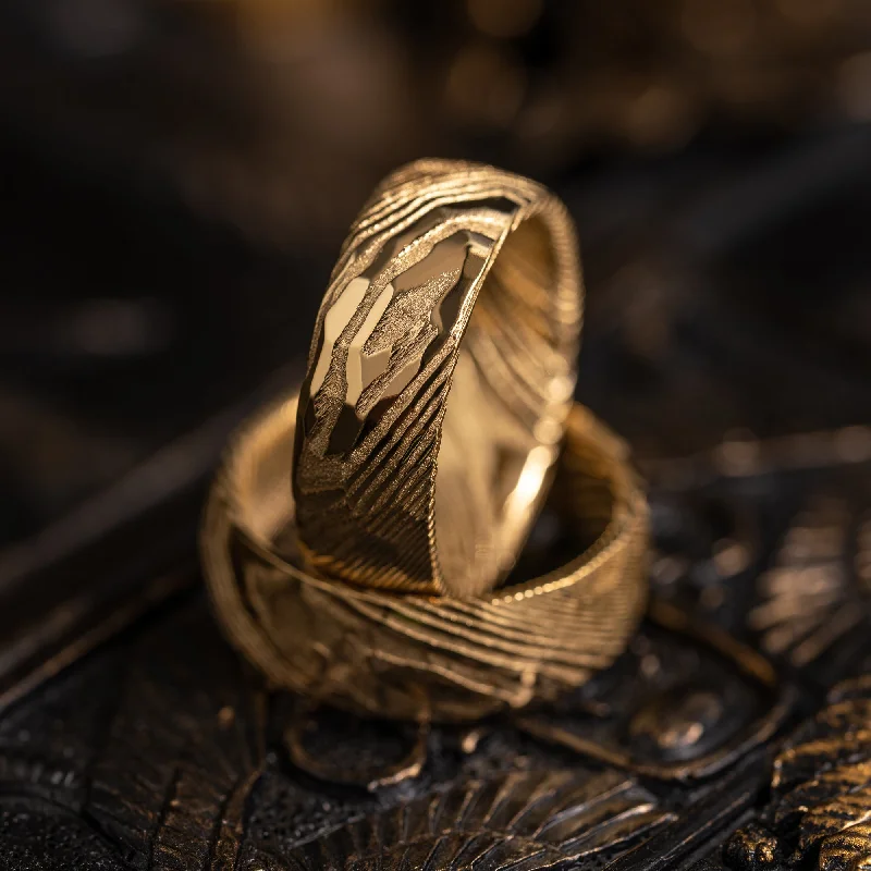 Trending Jewelry Now Available At Exclusive Prices Hammered "Poseidon"  Steel Ring- Full Polish Gold Plate