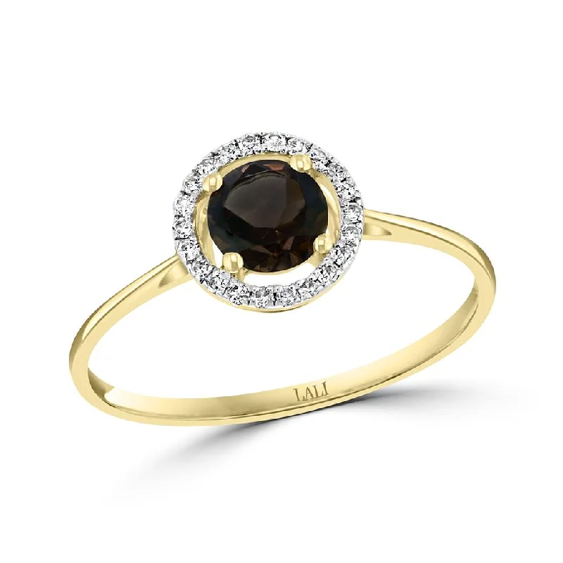 Shine In Style – Shop Jewelry Discounts Today June Birthstone Rings: 14K Yellow Gold Diamond And Smoky Quartz Halo Ring