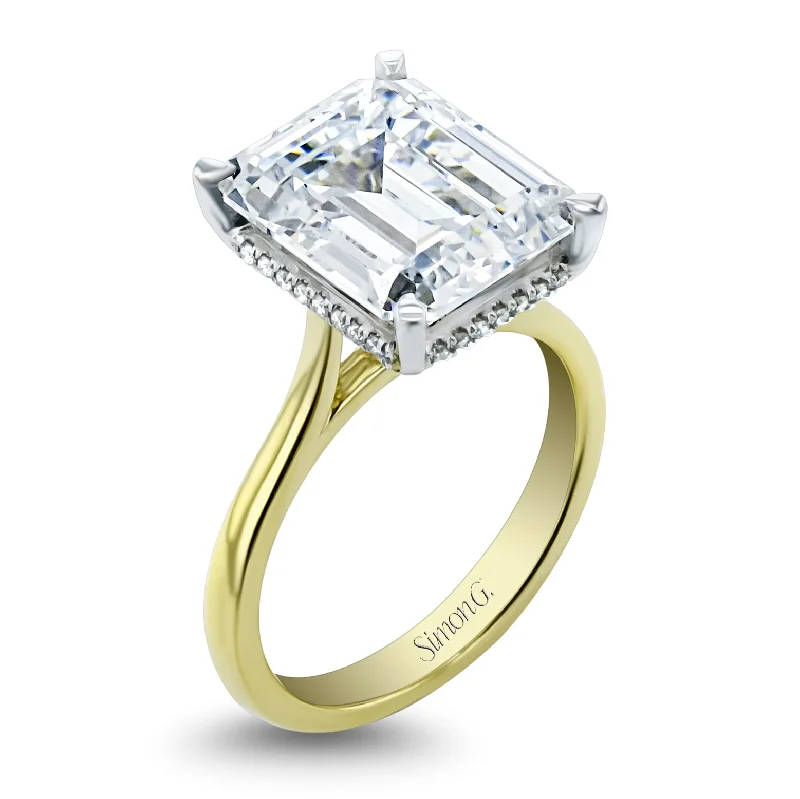 Shine Bright With Our Special Jewelry Promotions Emerald-cut Hidden Halo Engagement Ring in 18k Gold with Diamonds