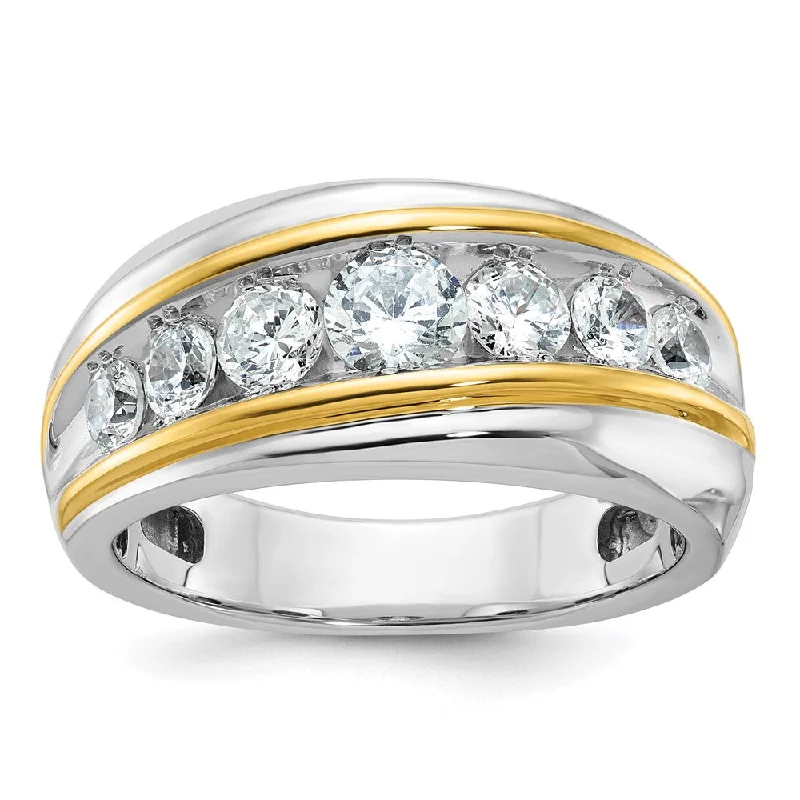 Premium Jewelry, Premium Discounts – Act Fast Men's 10.8mm 14k Two Tone Gold 7-Stone Diamond Tapered Band