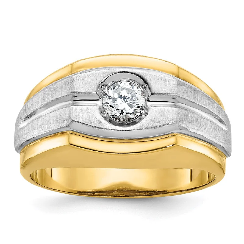 Best-Selling Jewelry Styles Now At Exclusive Discounts Men's 12mm 10K Two Tone Gold 1/3 Ct Diamond Tapered Band