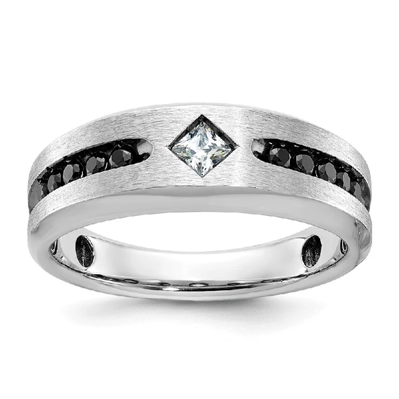 Affordable Glamour – Premium Jewelry For Less Mens 8mm 14K White Gold Black Rhodium Black/White Diamond Tapered Band