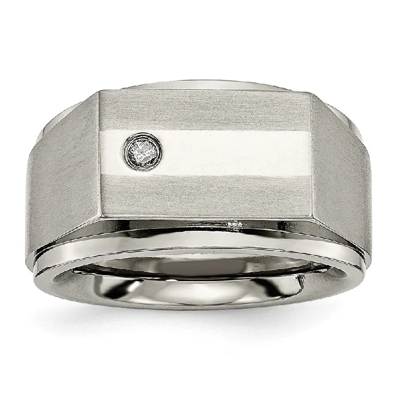 Grab Exquisite Jewelry At The Lowest Prices Men's 9mm Titanium 1/20ct Diamond Signet Ridge Edge Tapered Fit Band