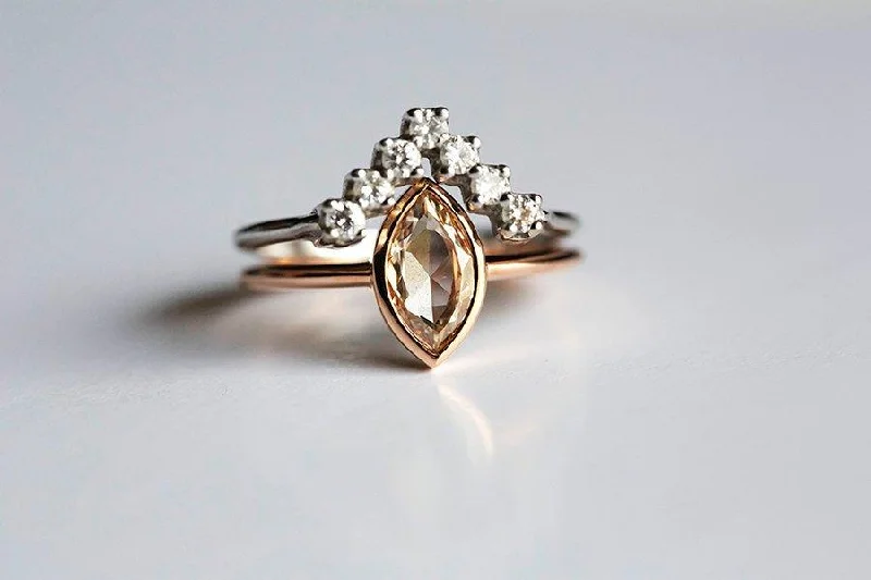 Modern Diamond Wedding Set, Unique Ring Set