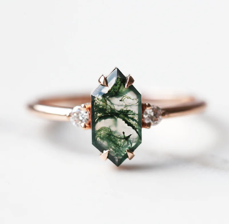 Must-Have Jewelry At Irresistible Discounts Hayley Hexagon Moss Agate Ring With Diamonds