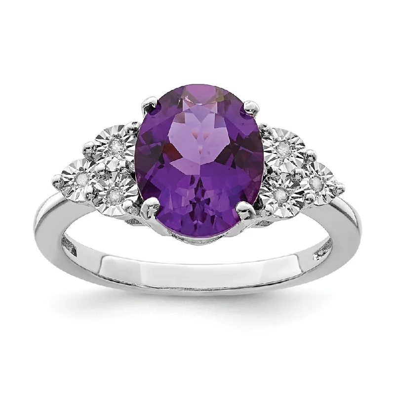 Oval Amethyst & .03 Ctw Diamond Ring in Sterling Silver