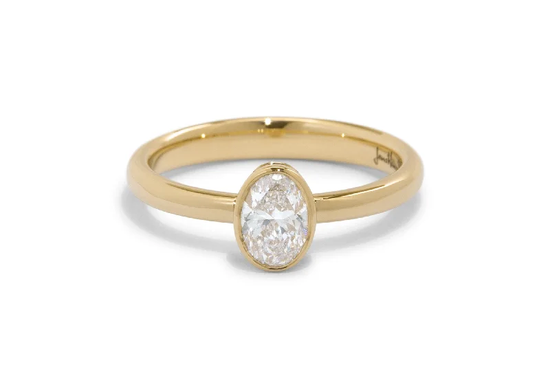 Elegant Jewelry Styles At Budget-Friendly Prices Oval Diamond Bezel Engagement Ring, Yellow Gold