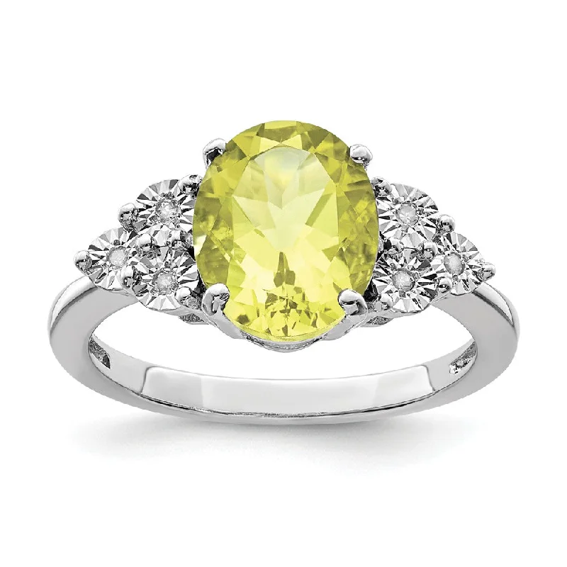 Oval Lemon Quartz & .03 Ctw Diamond Ring in Sterling Silver