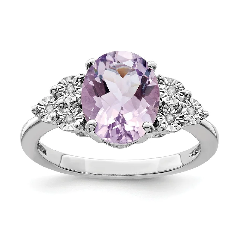 Exclusive Savings On Timeless Jewelry Pieces Oval Pink Quartz & .03 Ctw Diamond Ring in Sterling Silver