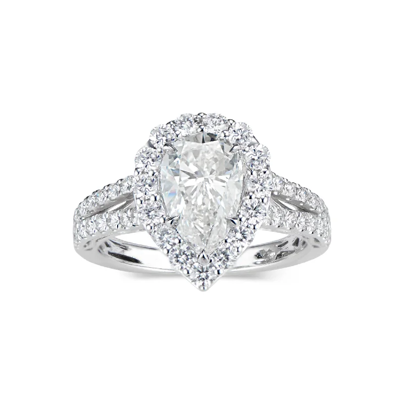 Pear Halo Diamond Engagement Ring with Split Shank