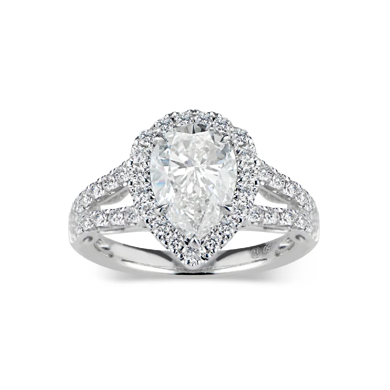 Pear-Shaped Halo Diamond Engagement Ring with Split Shank