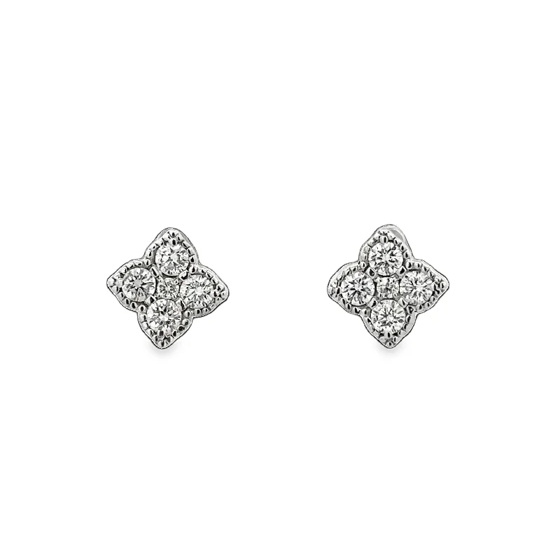 Quatrefoil Diamond Stud Earrings in White Gold