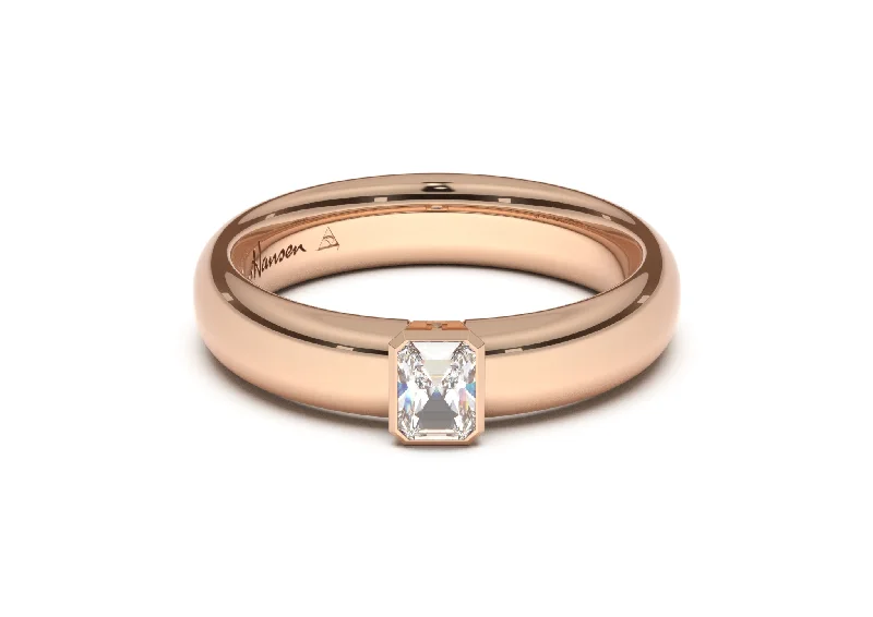 Jewelry Clearance Sale – Final Reductions Emerald Cut Elegant Engagement Ring, Red Gold