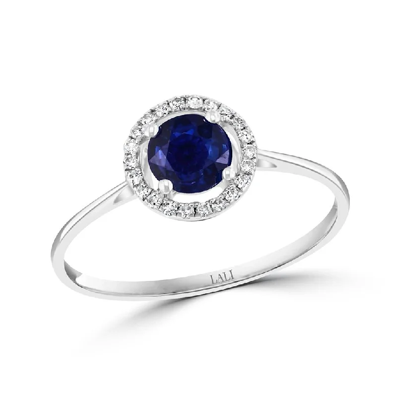 Big Discounts On Elegant Jewelry Collections September Birthstone Rings: 14K White Gold Diamond And Sapphire Halo Ring