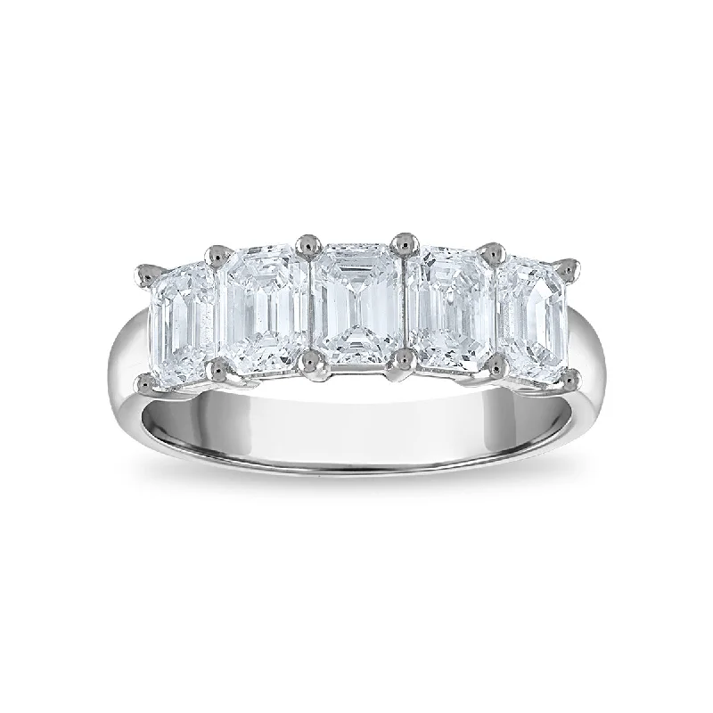 Flash Sale On Exquisite Jewelry – Don't Miss Out Signature EcoLove 2 CTW Lab Grown Diamond Anniversary Emerald Cut 5-Stone Ring in 14KT White Gold