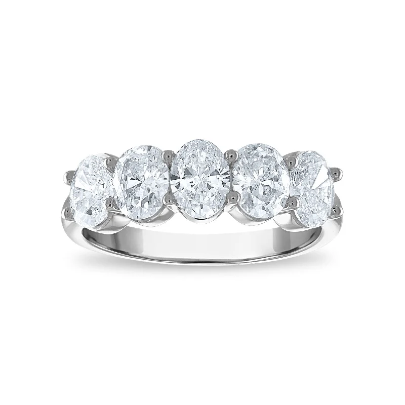 Delicate Crystal Jewelry For Sophisticated Charm Signature EcoLove 2 CTW Lab Grown Diamond Anniversary Oval 5-Stone Ring in 14KT White Gold