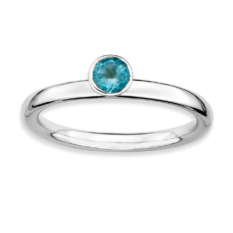 Stackable High Profile 4mm Blue Topaz Silver Ring