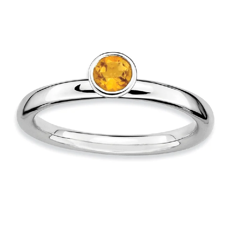 Stackable High Profile 4mm Citrine Silver Ring