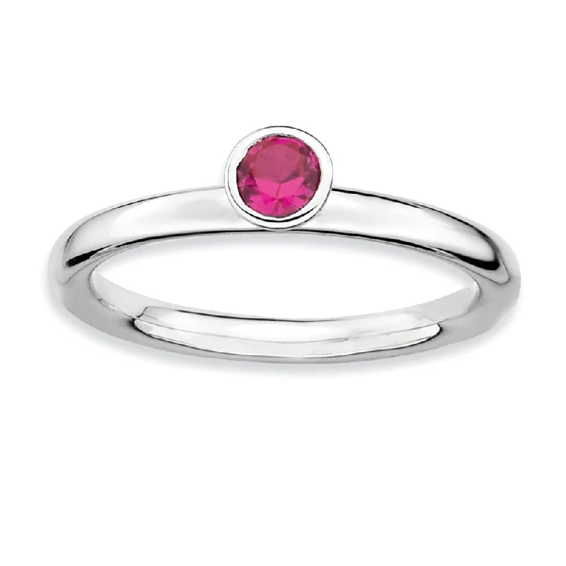 High-Quality Gemstone Jewelry For Special Occasions Stackable High Profile 4mm Created Ruby Sterling Silver Ring