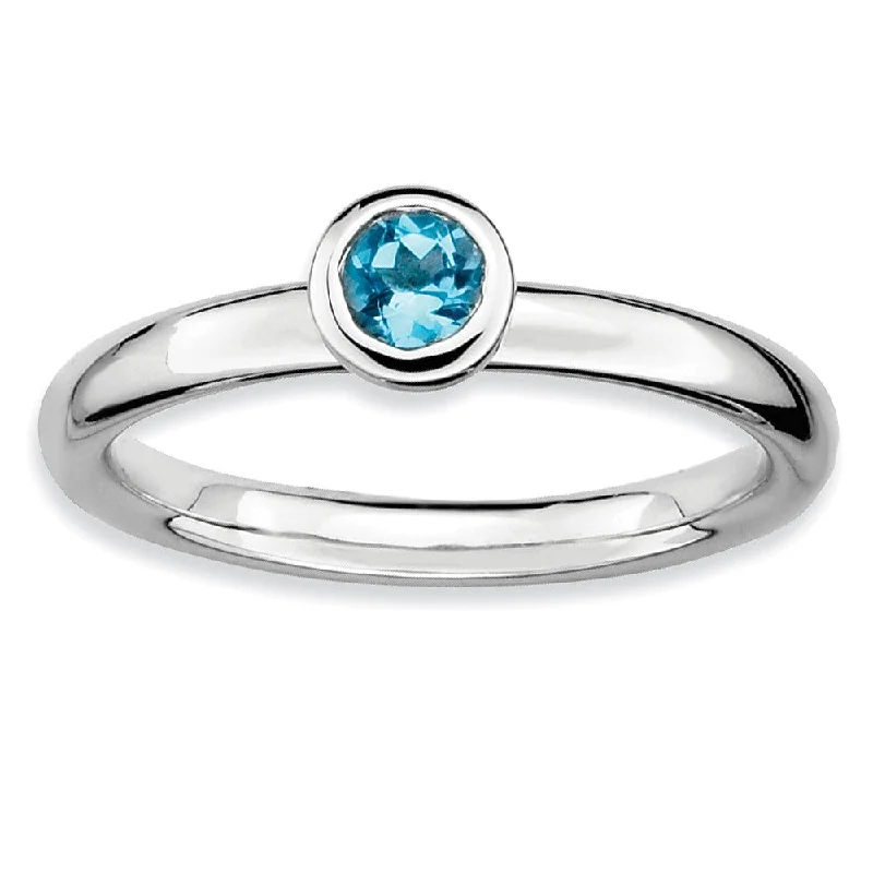 Stackable Low Profile 4mm Blue Topaz Silver Ring