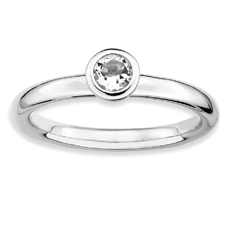 Stackable Low Profile 4mm White Topaz Silver Ring