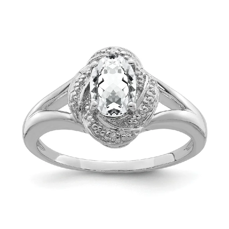 Elevate Your Outfit With Discounted Statement Jewelry Sterling Silver .01 Ctw Diamond and Oval White Topaz Ring