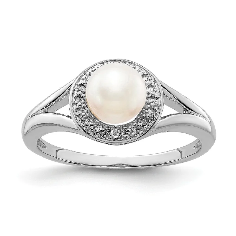 Once-A-Year Jewelry Sale – Grab Your Favorites Now Sterling Silver .01 Ctw Diamond & Cultured Pearl Halo Ring