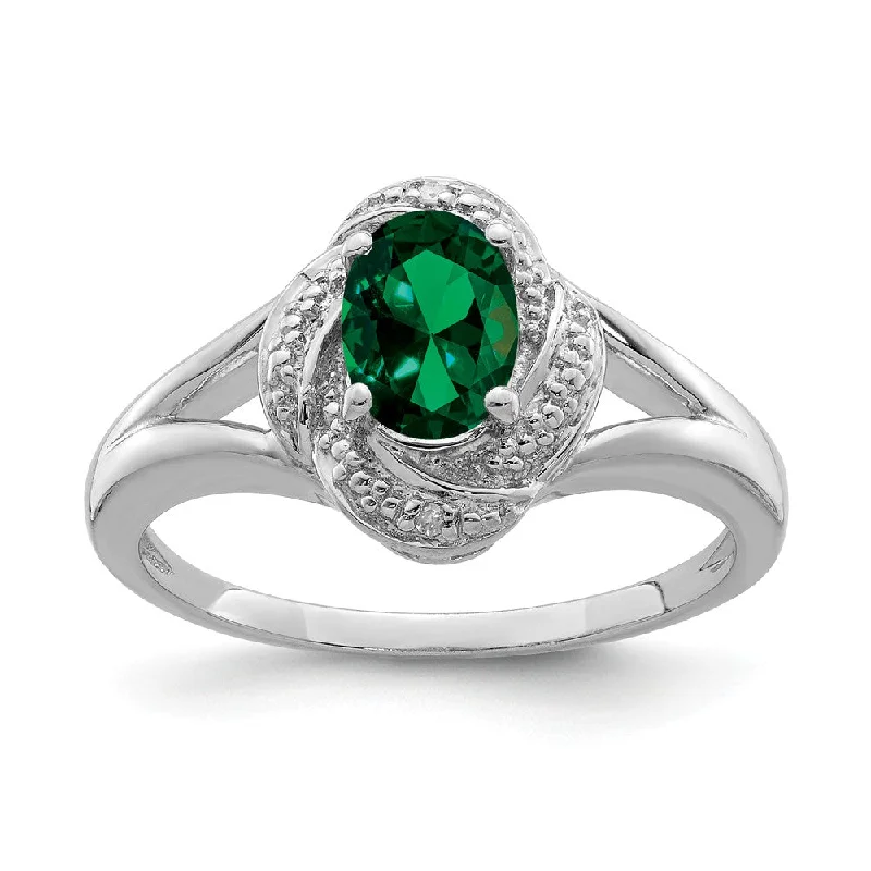 Premium Jewelry, Premium Discounts – Act Fast Sterling Silver .01 Ctw Diamond & Oval Created Emerald Ring