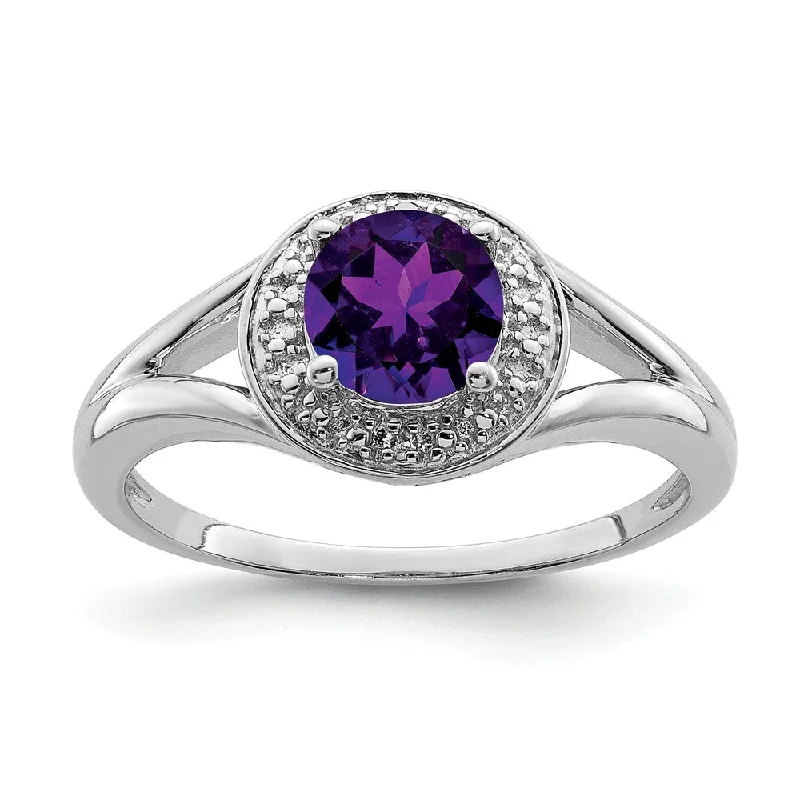 Sterling Silver .01 Ctw Diamond & Round Amethyst Ring