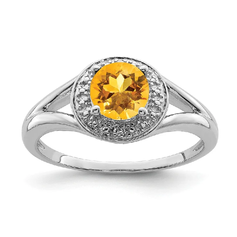 Sterling Silver .01 Ctw Diamond & Round Citrine Ring