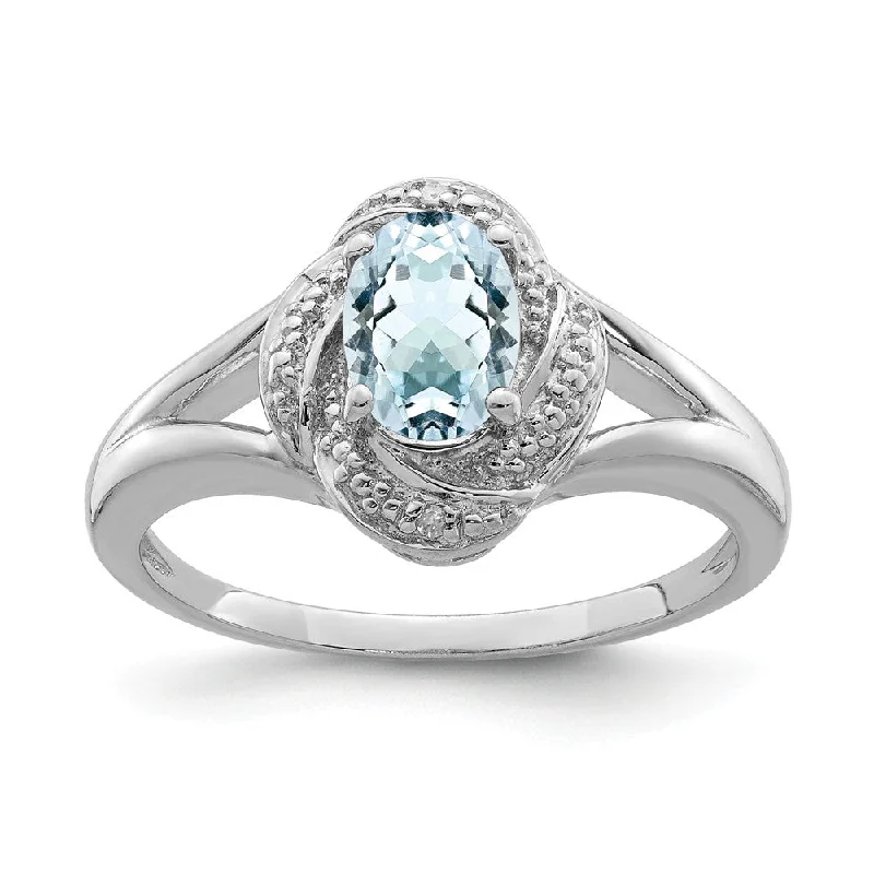 Sterling Silver .01 Ctw (H-I, I2-13) Diamond & Oval Aquamarine Ring