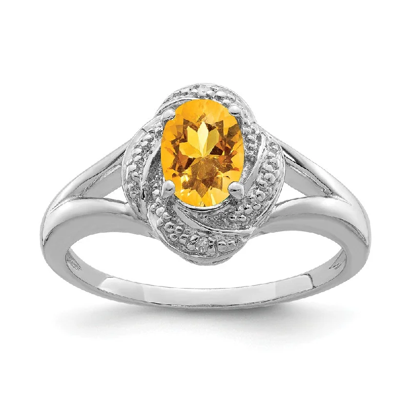 Jewelry Flash Sale – Stylish Designs At Unbeatable Rates Sterling Silver .01 Ctw (H-I, I2-13) Diamond & Oval Citrine Ring