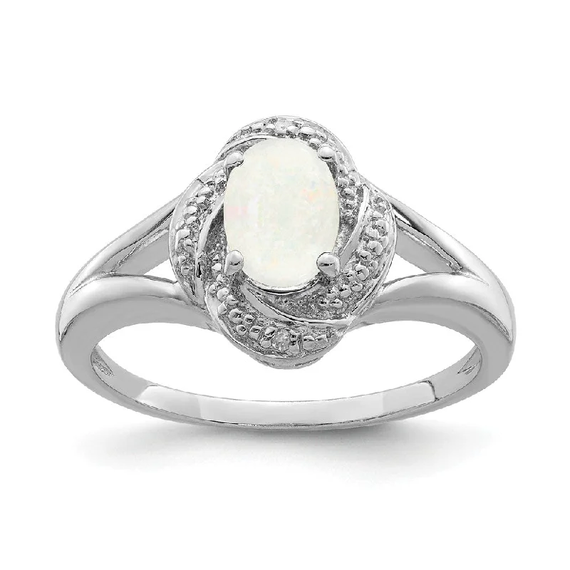 Timeless Jewelry Styles At Wallet-Friendly Prices Sterling Silver .01 Ctw (H-I, I2-13) Diamond & Oval Created Opal Ring