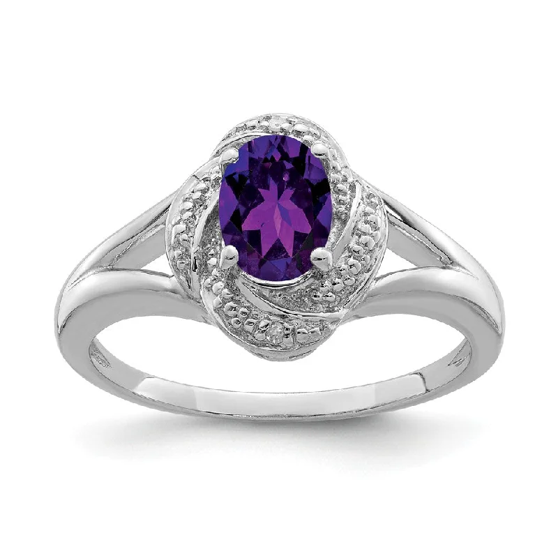 Exclusive Gemstone Jewelry Markdowns – Shop Now Sterling Silver .01 Ctw (H-I, I2-I3) Diamond & Oval Amethyst Ring