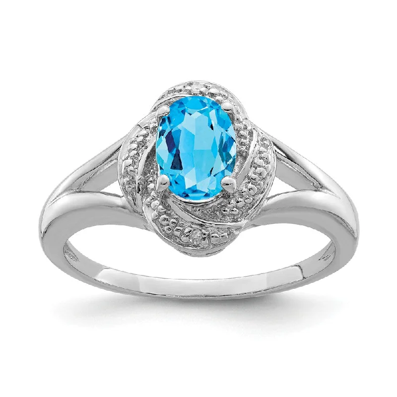 Shine In Style – Shop Jewelry Discounts Today Sterling Silver .01 Ctw (H-I, I2-I3) Diamond & Oval Blue Topaz Ring