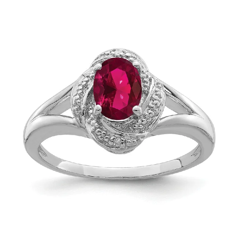 Unmissable Deals On Handmade Jewelry Collections Sterling Silver .01 Ctw (H-I, I2-I3) Diamond & Oval Created Ruby Ring