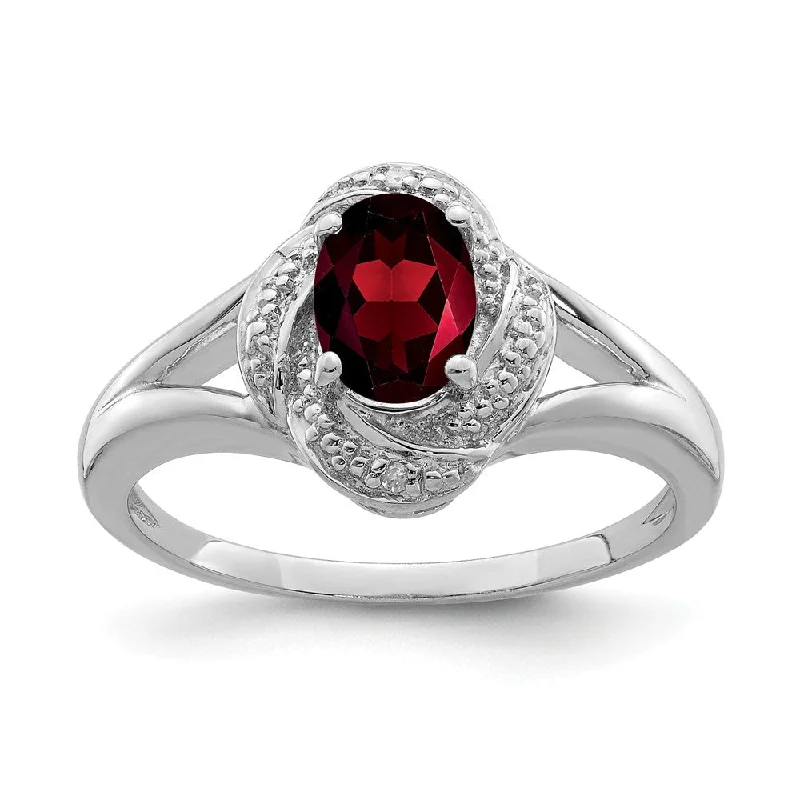 Everyday Jewelry Essentials Now On Sale Sterling Silver .01 Ctw (H-I, I2-I3) Diamond & Oval Garnet Ring