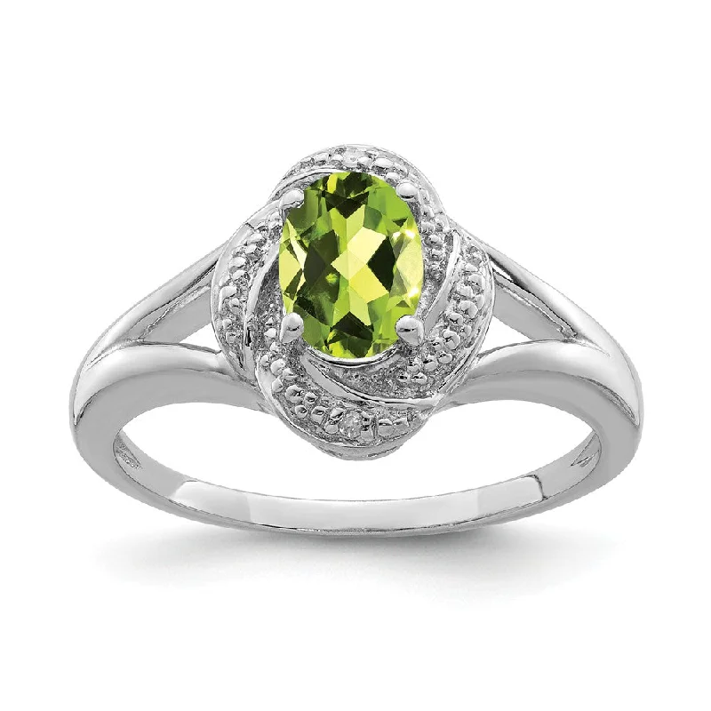 Luxury Meets Affordability – Jewelry Sale Live Now Sterling Silver .01 Ctw (H-I, I2-I3) Diamond & Oval Peridot Ring