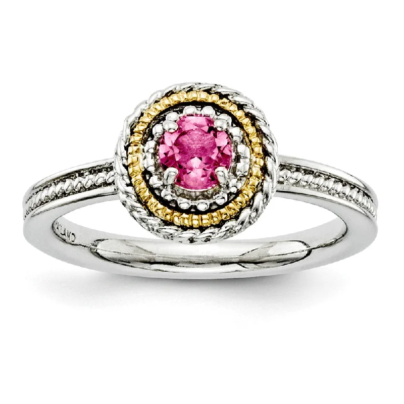 Sterling Silver & 14K Gold Plated Stackable Pink Tourmaline Ring