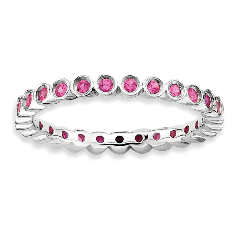 Sterling Silver Stackable Bezel Set Created Ruby 2.25mm Band