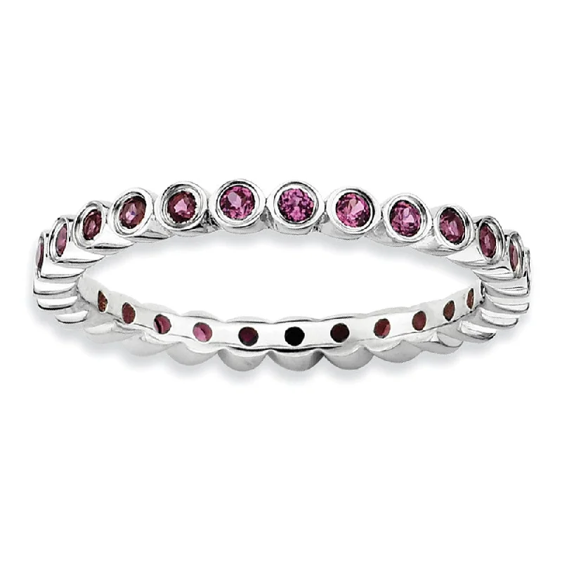 Sterling Silver Stackable Bezel Set Rhodolite Garnet 2.25mm Band