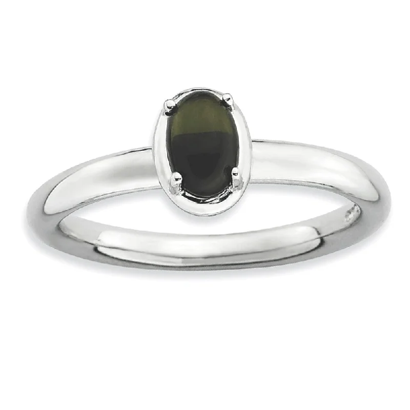 Sterling Silver Stackable Oval Black Onyx Cabochon Ring