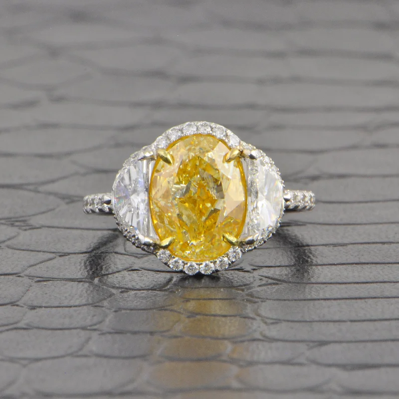 Personalized Engraved Jewelry For Meaningful Gifts Stunning Fancy Yellow Oval Cut Diamond with Half Moon Sides