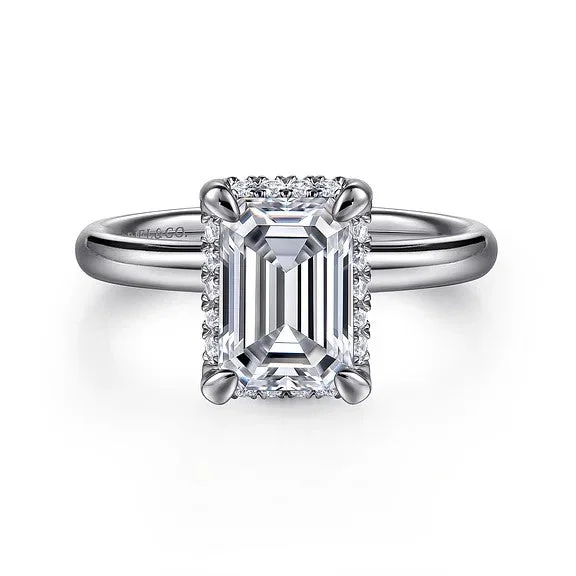 Elegant Jewelry, Exclusive Prices – Shop Now Symphony - 14K White Gold Emerald Cut Hidden Halo Diamond Engagement Ring (Setting Only)