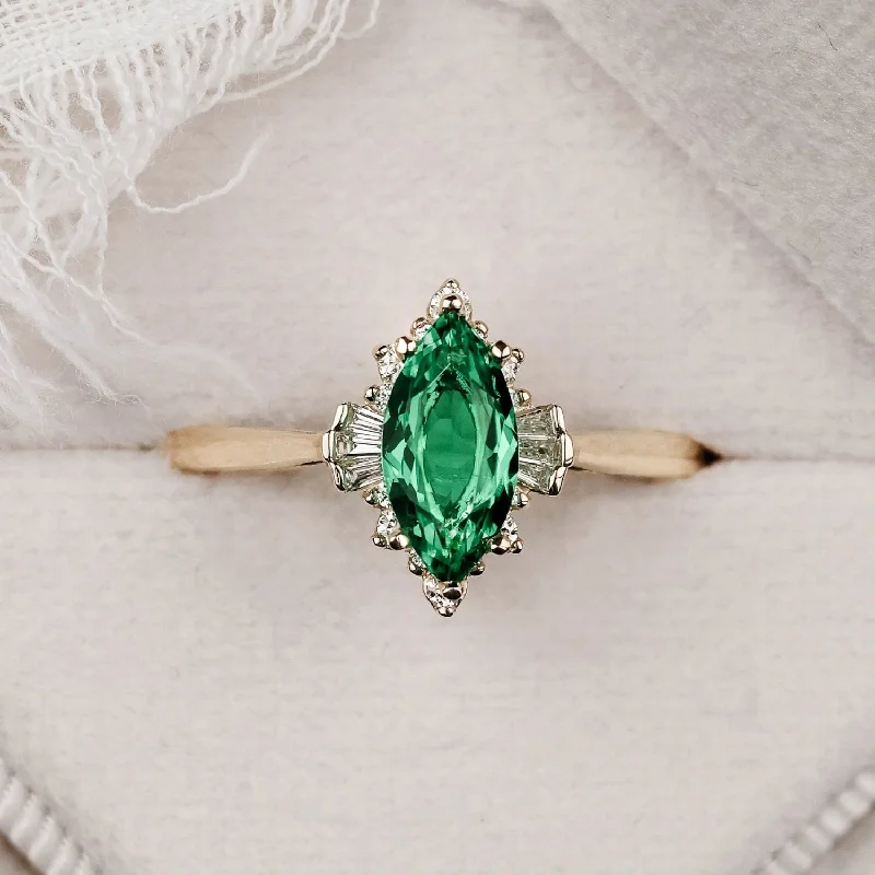 Flash Sale On Elegant Jewelry – Don't Miss Out The Verdeline -  Green Emerald Marquise Engagement Ring with Natural Diamond Halo