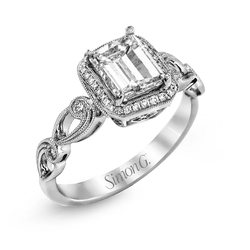 Elegant Jewelry Pieces At Unbelievable Prices Emerald-Cut Halo Engagement Ring In 18k Gold With Diamonds